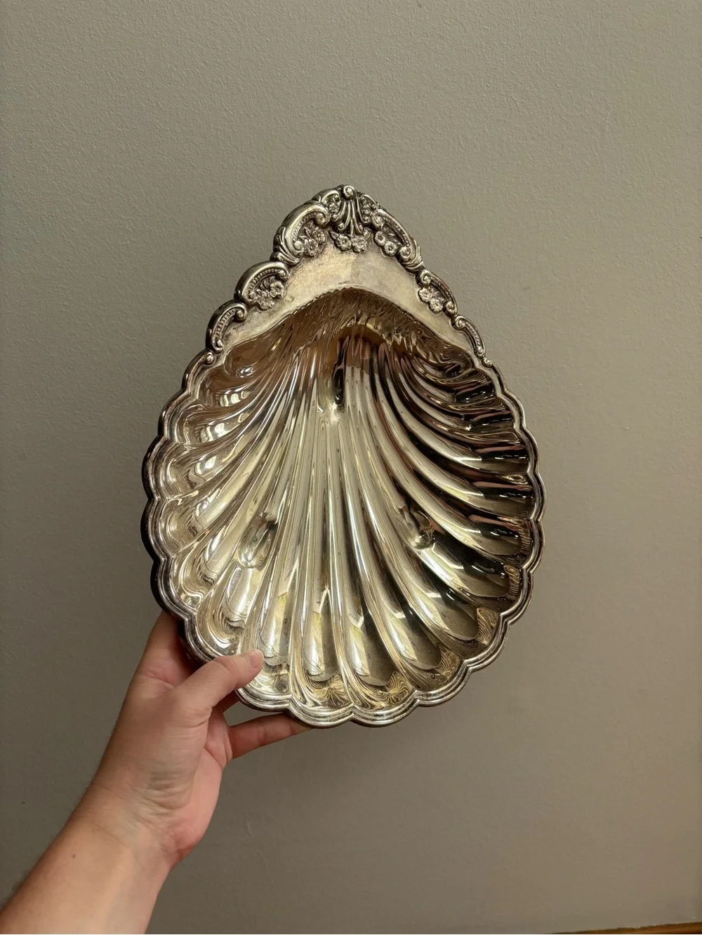 Vintage 1960's Mid Century Silver Plated Scalloped Seashell Trinkey Tray